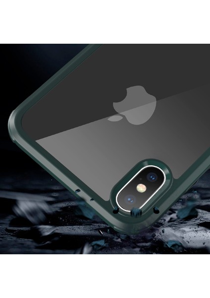 iPhoneXs Max 360 Derecelik Çift Taraflı Koruma Kasası Temperli Cam+Silikon Çerçeve Telefon Kapak-Kırmızı (Yurt Dışından)