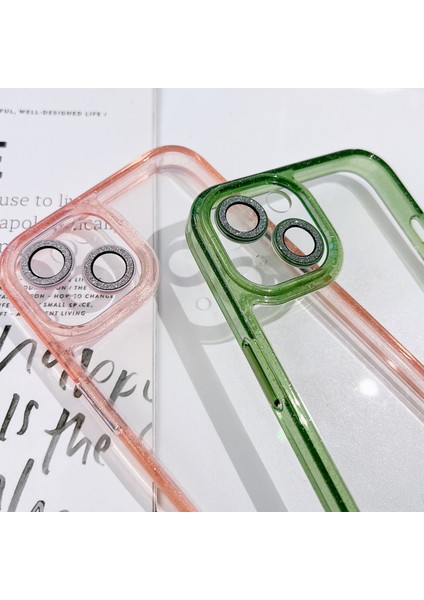 Pc+Tpu+iPhone14 Plus Içincam Telefon Kapağı Plus Kasa Işıltılı Toz Dekor Kabuk-Mavi (Yurt Dışından)