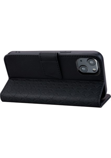 iPhone14 Plus Case Cüzdan Stand Baskılı Rhombus Telefon Kapak Black (Yurt Dışından)