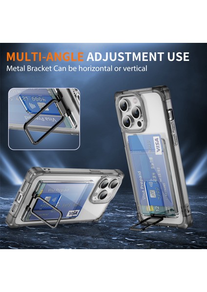 iPhone13 Pro Kickstand Case Card Yuvası (Büyük Arka Lens Deliği) Için Ysm Takviyeli Köşeler Serisi -Transparent Siyah (Yurt Dışından)