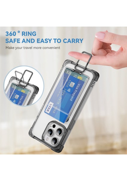 iPhone13 Pro Kickstand Case Card Yuvası (Büyük Arka Lens Deliği) Için Ysm Takviyeli Köşeler Serisi -Transparent Siyah (Yurt Dışından)