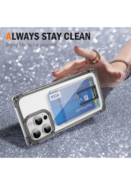 iPhone13 Pro Kickstand Case Card Yuvası (Büyük Arka Lens Deliği) Için Ysm Takviyeli Köşeler Serisi -Transparent Siyah (Yurt Dışından)