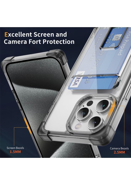 iPhone13 Pro Kickstand Case Card Yuvası (Büyük Arka Lens Deliği) Için Ysm Takviyeli Köşeler Serisi -Transparent Siyah (Yurt Dışından)