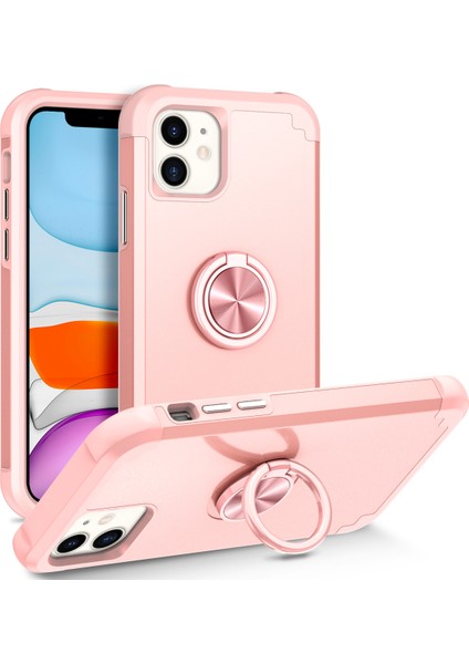 iPhone11 Case Pc+Tpu Hybrid Telefon Geri Kapak Halka Tutucu Pembe-Rose Altın (Yurt Dışından)