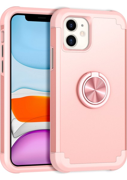 iPhone11 Case Pc+Tpu Hybrid Telefon Geri Kapak Halka Tutucu Pembe-Rose Altın (Yurt Dışından)