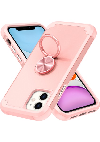 iPhone11 Case Pc+Tpu Hybrid Telefon Geri Kapak Halka Tutucu Pembe-Rose Altın (Yurt Dışından)