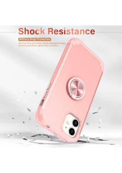 iPhone11 Case Pc+Tpu Hybrid Telefon Geri Kapak Halka Tutucu Pembe-Rose Altın (Yurt Dışından)