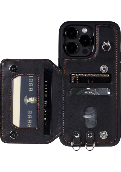 iPhone13 Pro Max Için 6.7 Inç Şok Geçirmez Telefon Kasası Rfıd Engelleme Pu+Tpu Telefon Kabuğu Straps-Black (Yurt Dışından) fiyatları