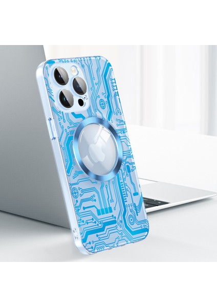iPhone14 Pro Max Case CD Damarları Için Plastik Telefon Kapağı Magsafe-Mavi ile Uyumlu (Yurt Dışından)