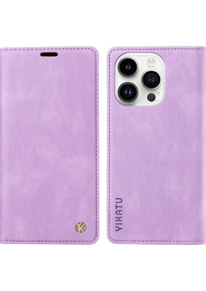 iPhone14 Pro Magnetic Pu Deri Cüzdan Kılıfı Bırak-Kötü Stand Telefon Kapak Morası (Yurt Dışından)