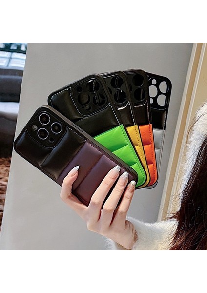 iPhone14 Pro Max Telefon Kılıfı Pu Deri Kaplamalı Tpu Birleştirme Renk Puffer Ceket Kabuk-Orange (Yurt Dışından) indirimleri