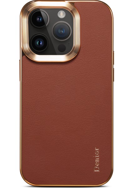 iPhone13 Pro Electroclating Geri Kapak Orijinal Inek Deri Kaplamalı Pc Koruyucu Telefon Vaka-Brown (Yurt Dışından)