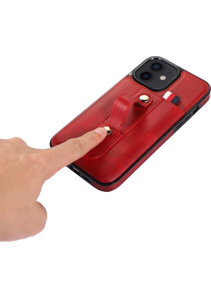 iPhone12 Mini 5,4 Inçlik Kasa Gizli Kart Tutucu Şok Geçirmez Pu Deri Kaplamalı Tpu Telefon Kapak Kırmızısı (Yurt Dışından)