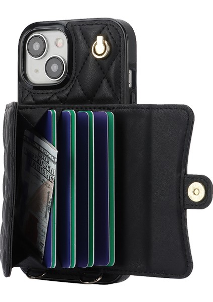 026 iPhone13 Mini Telefon Kartı Kılıfı Deri Kaplamalı Tpu Kickstand Cover-Black (Yurt Dışından)