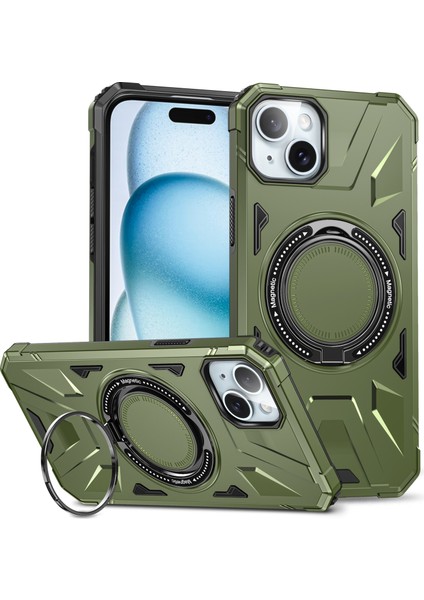 iPhone13/14 Için 6.1 Inç Manyetik Telefon Kasası Tpu+Pc Kickstand Koruyucu Kapak-Karanlık Yeşil (Yurt Dışından)