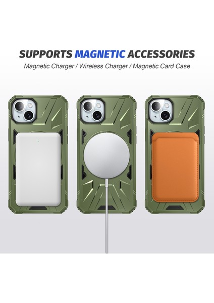 iPhone13/14 Için 6.1 Inç Manyetik Telefon Kasası Tpu+Pc Kickstand Koruyucu Kapak-Karanlık Yeşil (Yurt Dışından)
