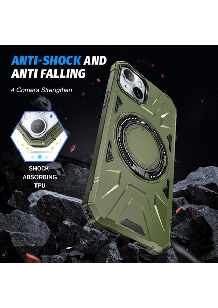 iPhone13/14 Için 6.1 Inç Manyetik Telefon Kasası Tpu+Pc Kickstand Koruyucu Kapak-Karanlık Yeşil (Yurt Dışından)