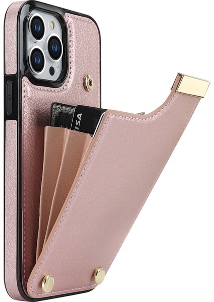 iPhone14 Pro Max Telefon Kılıf Kart Tutucu Tpu+Pu Deri+Metal Donanım Telefon Kapak Gil Altın (Yurt Dışından)