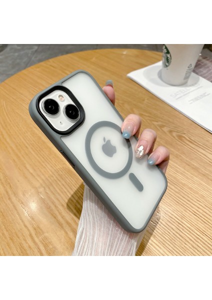 iPhone14 Plus Case Tpu+Pc Mat Arka Kapak Magsafe-Grey ile Uyumlu (Yurt Dışından)