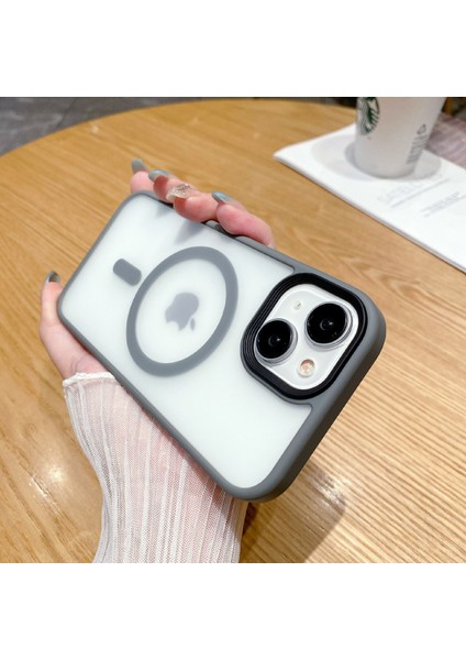 iPhone14 Plus Case Tpu+Pc Mat Arka Kapak Magsafe-Grey ile Uyumlu (Yurt Dışından)
