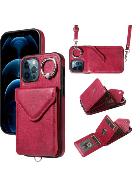iPhone12/12 Için Pro Telefon Kılıfı Tutucu Koruyucu Crossbody Cover-Wine Red (Yurt Dışından)