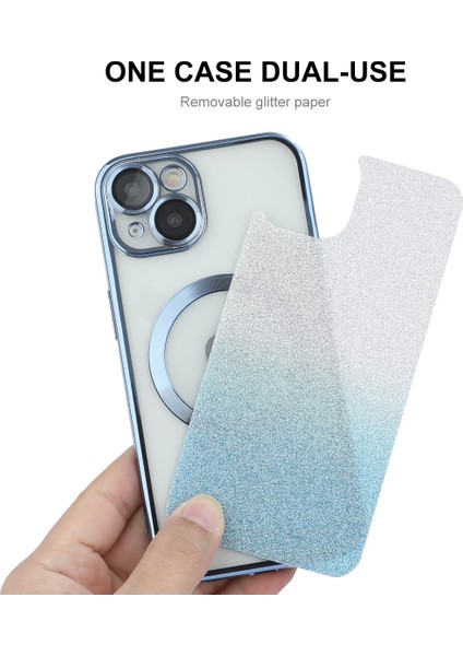 iPhone14 Plus Içinenaky Plus Manyetik Tpu Kasası Elektrapan Parıltılı Telefon Kapak-Mavisi (Yurt Dışından)