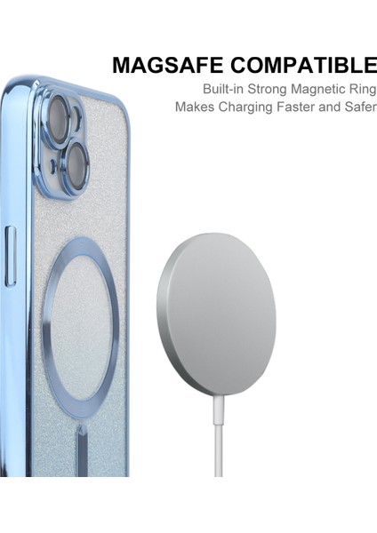 iPhone14 Plus Içinenaky Plus Manyetik Tpu Kasası Elektrapan Parıltılı Telefon Kapak-Mavisi (Yurt Dışından)