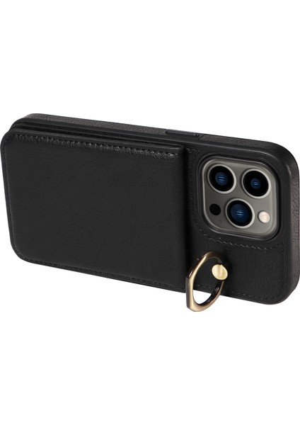 iPhone13 Pro Vaka Çarpışması Dayanıklı Pu Deri+Tpu Telefon Kapak Black (Yurt Dışından)
