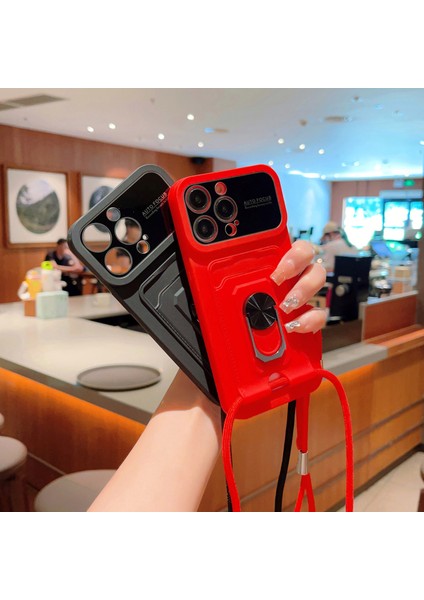 iPhone14 Pro Kart Tutucu Pc+Tpu Yumru Kanıtı Kasa Kickstand Telefon Kapağı Uzun Kayış Kırmızısı (Yurt Dışından) fırsatları