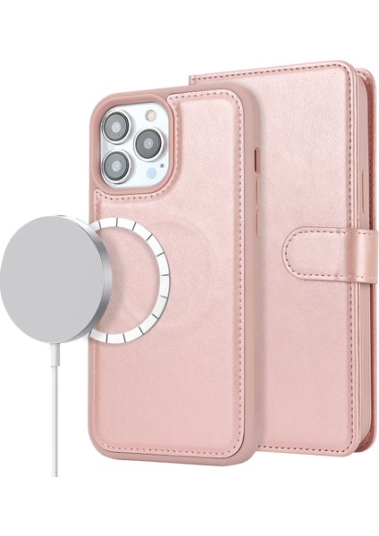iPhone14 Pro Max Case Için Magsafe Söndürülebilir Pu Deri Telefon Koruyucu Gold ile Uyumlu Altın (Yurt Dışından)