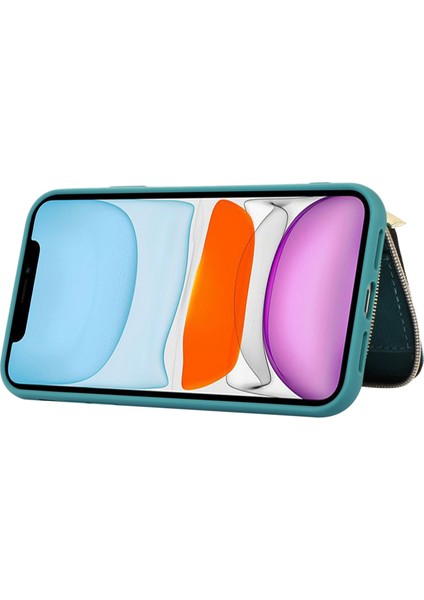iPhone11 Cep Telefonu Kasası Çizik Dirençli Pu Deri+Tpu Kickstand Kapak Yeşili (Yurt Dışından)