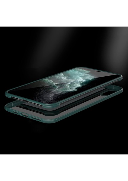 iPhoneXr Için Tam Vücut Koruma Açık Kılıf Çift Side Temperli Cam+Silikon Çerçeve Telefon Kapak Midnight Green (Yurt Dışından)