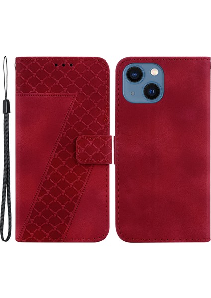 iPhone15 Pro Için Pro-Çizelge Önleyici Cüzdan Telefon Kabuğu Pu Deri Telefon Kılıfı Stand Kapağı Baskılı Desen Kapak-Kırmızı (Yurt Dışından)