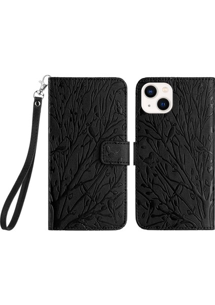 iPhone14 Plus Içinpu Derisi Baskılı Cüzdan Stand Mobil Telefon Kılıfı Black (Yurt Dışından)