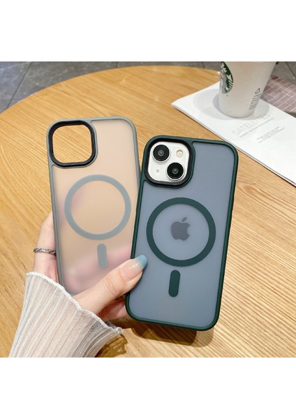 iPhone14 Plus Case Tpu+Pc Mat Arka Kapak Magsafe-Grey ile Uyumlu (Yurt Dışından)