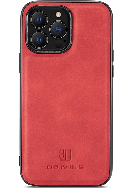 iPhone13 Pro Max Case Şok Geçirmez Kabuk Pu Deri+Pc+Tpu Kapak-Kırmızı (Yurt Dışından)