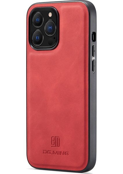 iPhone13 Pro Max Case Şok Geçirmez Kabuk Pu Deri+Pc+Tpu Kapak-Kırmızı (Yurt Dışından)
