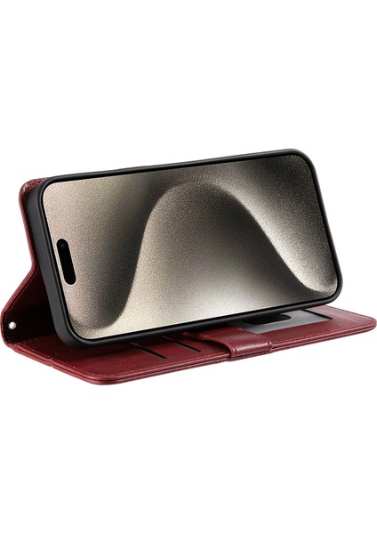 Strap-Wine Red ile Kart Tutucu Telefon Stand Kapağı ile iPhone13 Pro Deri Kılıfı (Yurt Dışından)