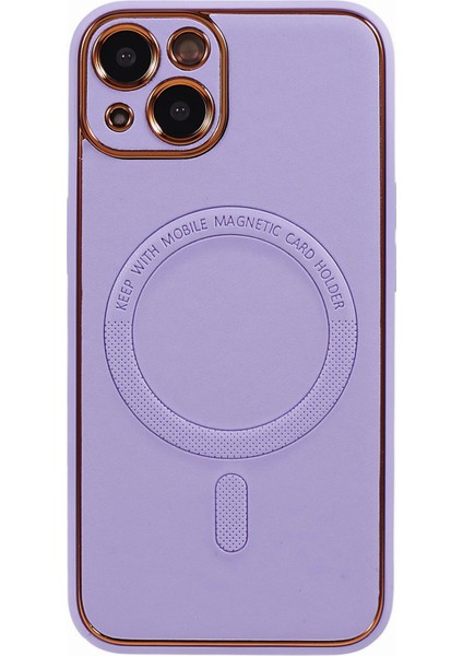 iPhone13 Elektraplama Telefon Kılıfı Şok Geçirmez Pu Deri Kaplamalı Tpu+Pc Manyetik Kapak Magsafe-Purple ile Uyumlu (Yurt Dışından)