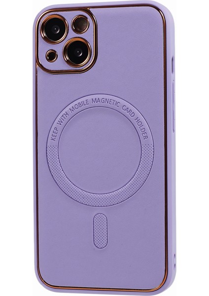 iPhone13 Elektraplama Telefon Kılıfı Şok Geçirmez Pu Deri Kaplamalı Tpu+Pc Manyetik Kapak Magsafe-Purple ile Uyumlu (Yurt Dışından) modelleri