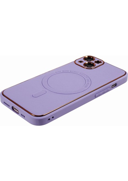 iPhone13 Elektraplama Telefon Kılıfı Şok Geçirmez Pu Deri Kaplamalı Tpu+Pc Manyetik Kapak Magsafe-Purple ile Uyumlu (Yurt Dışından) fırsatları