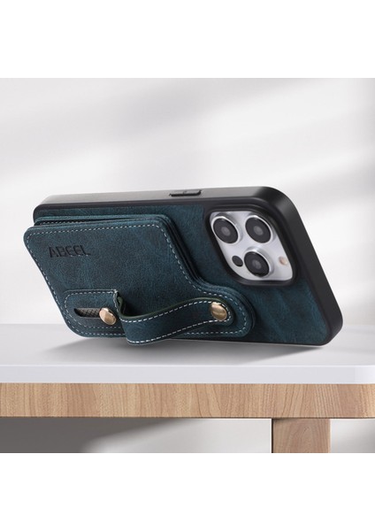 iPhone15 Pl Pu Deri Kaplamalı Tpu+Pc Kart Yuvaları Kapak Litchi Doku Kickstand Telefon Kılıfı Blue (Yurt Dışından)