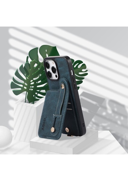 iPhone15 Pl Pu Deri Kaplamalı Tpu+Pc Kart Yuvaları Kapak Litchi Doku Kickstand Telefon Kılıfı Blue (Yurt Dışından)