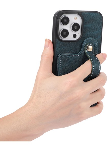 iPhone15 Pl Pu Deri Kaplamalı Tpu+Pc Kart Yuvaları Kapak Litchi Doku Kickstand Telefon Kılıfı Blue (Yurt Dışından)