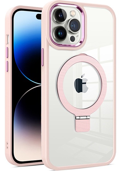 iPhone14 Pro Şeffaf Pc+Tpu Telefon Kılıfı Manyetik Yüzük Kickstand Anti-Drop Kapak Pembe (Yurt Dışından)