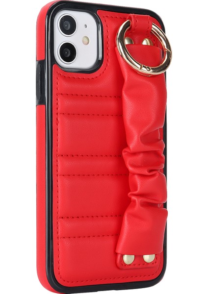 iPhone11 Kasa Için Piled Wristband Kickstand Pu Deri Kaplamalı Tpu Kapak Kırmızı (Yurt Dışından)