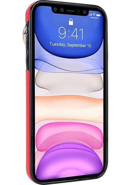 iPhone11 Kasa Için Piled Wristband Kickstand Pu Deri Kaplamalı Tpu Kapak Kırmızı (Yurt Dışından)