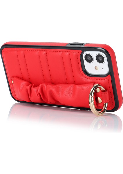 iPhone11 Kasa Için Piled Wristband Kickstand Pu Deri Kaplamalı Tpu Kapak Kırmızı (Yurt Dışından)