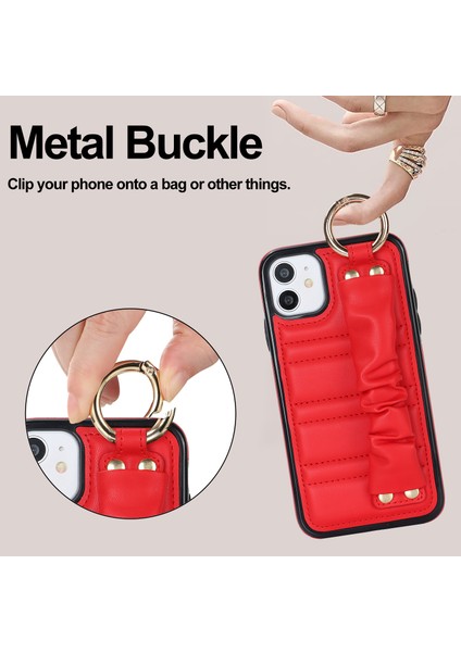 iPhone11 Kasa Için Piled Wristband Kickstand Pu Deri Kaplamalı Tpu Kapak Kırmızı (Yurt Dışından)