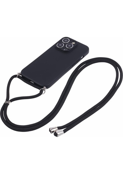 iPhone14 Pro Case Için Long Lanyard-Black ile Ka Yumuşak Tpu Fiber Astar Telefon Kapağı (Yurt Dışından)